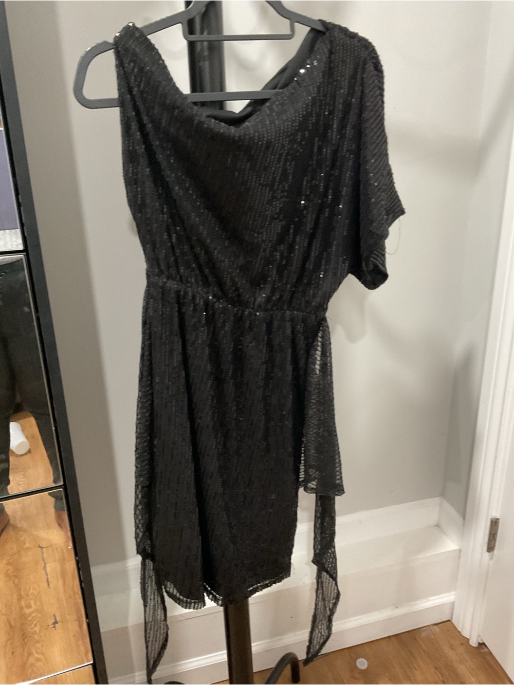 Black Sequin Asymmetric Cocktail Dress